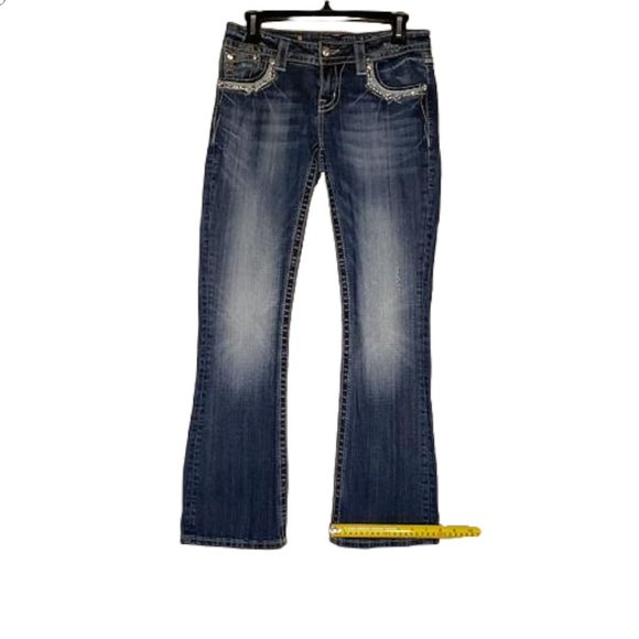Miss Me Relaxed Bootcut Denim Jeans Blue Rhinestone Pockets Womens Size 26 - Picture 12 of 12
